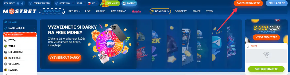 Registrace v Mostbet